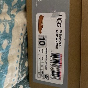 Brand new.  Never been worn UGG moccasins.  Smoke/pet free home.